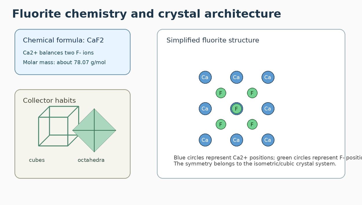 Simplified fluorite chemistry and crystal architecture.